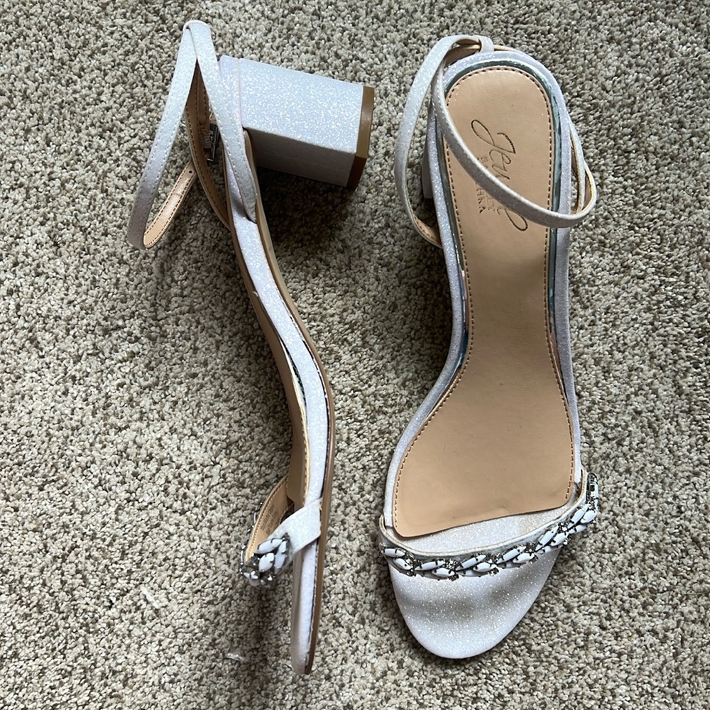 Jewel Badgley Mischka Danni Block Heel Evening Sandals, Silver Glitter, 10M